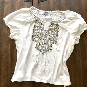 Soft White and Gray Peasant Top